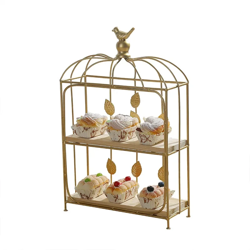 -Double Birdcage Wooden Desser - Food Snacks With Iron review and price
